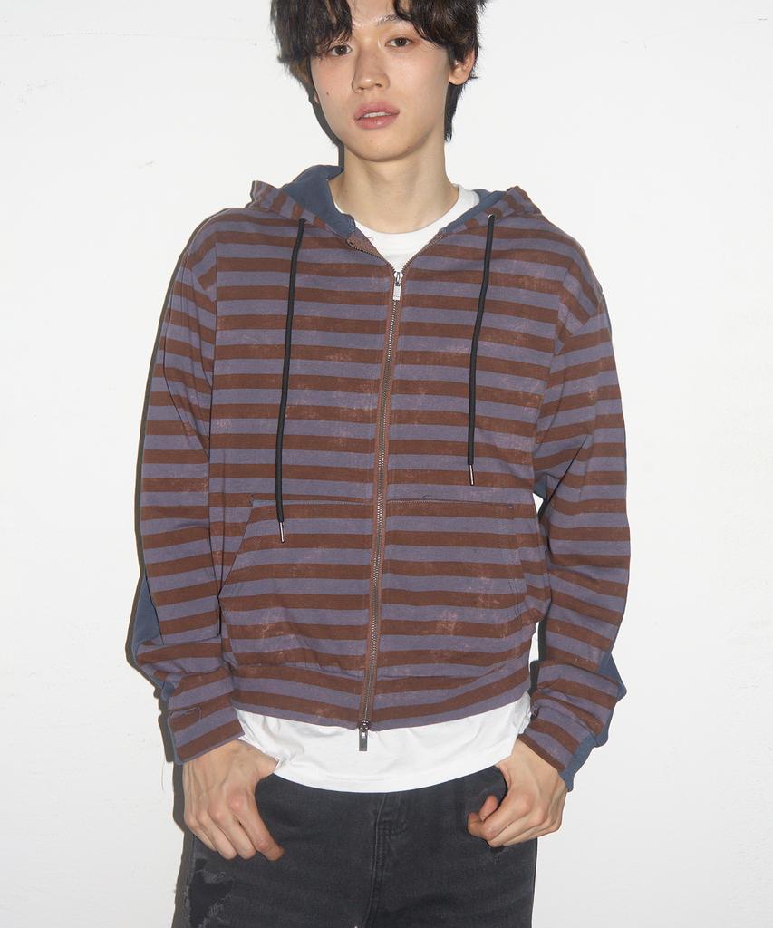 Someplace Man Striped Asymmetrical Layered Color Block Casual Zip-Up [Navy]