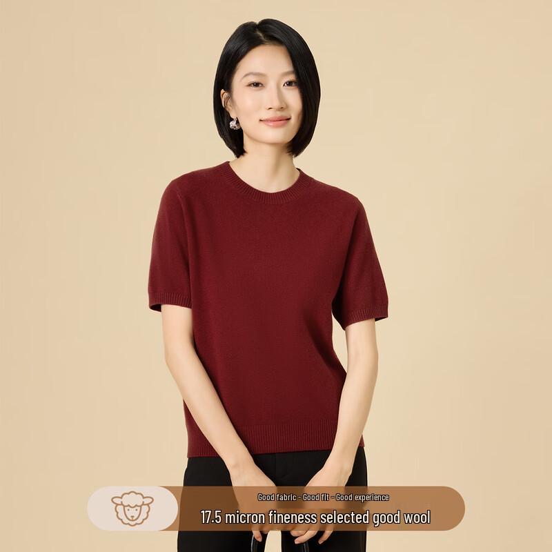 Northern Deer French Style Merino Wool Knit Short Sleeve Top