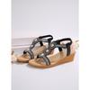Cross-border Trade Women's Rhinestone Wedge Sandals, European and American Style, Peep-toe Open-toe Elastic Band Casual Beach Sandals