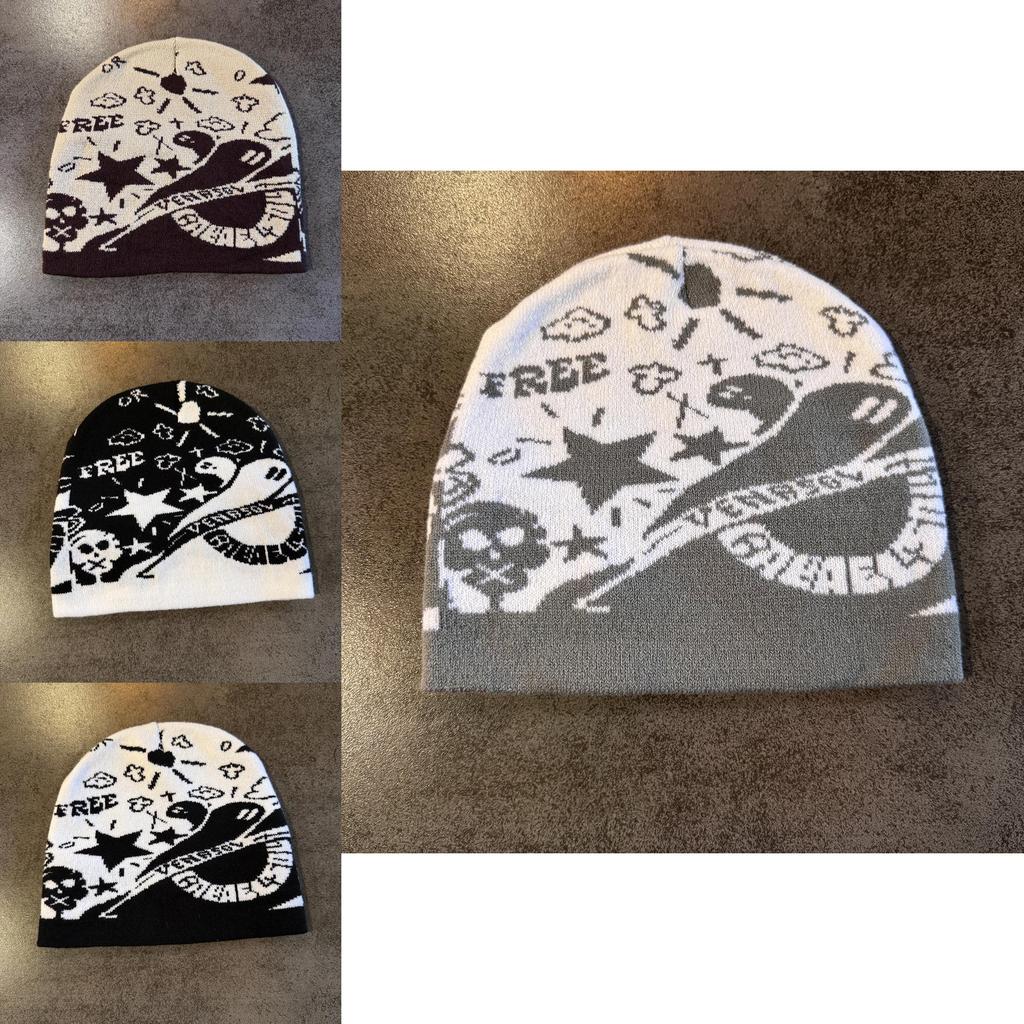 Halloween Skull Ghost Star Knit Headwear With Patterned Design For Cold Season Use