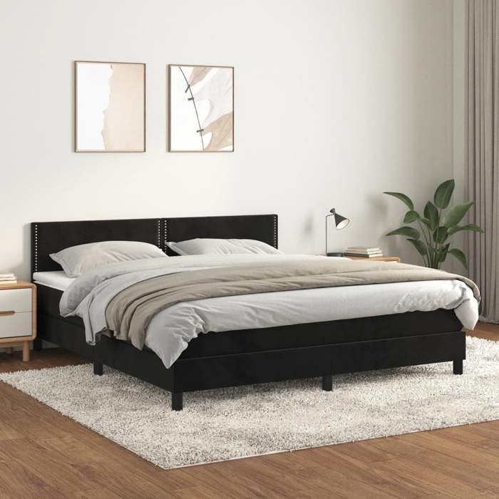 Maison Exclusive - Sommier à lattes de lit avec matelas Noir 180x200 cm Velours
