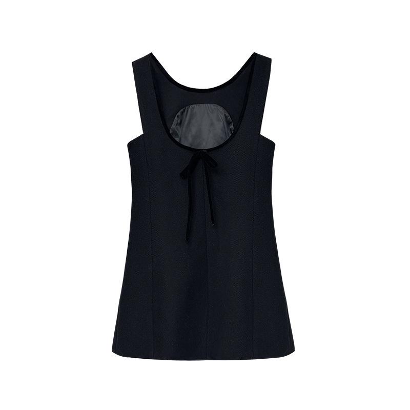 Korean Dongdaemun Sleeveless Back U-Shape Butterfly Tie Tank Midi Dress - Little Black Spring Dress Small чёрный