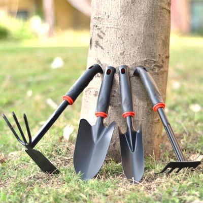 Μαύρη λαστιχένια λαβή Five Tooth Rake Gardening Four Piece Set Flower Shovel Dual-Purpose Hoe Gardening