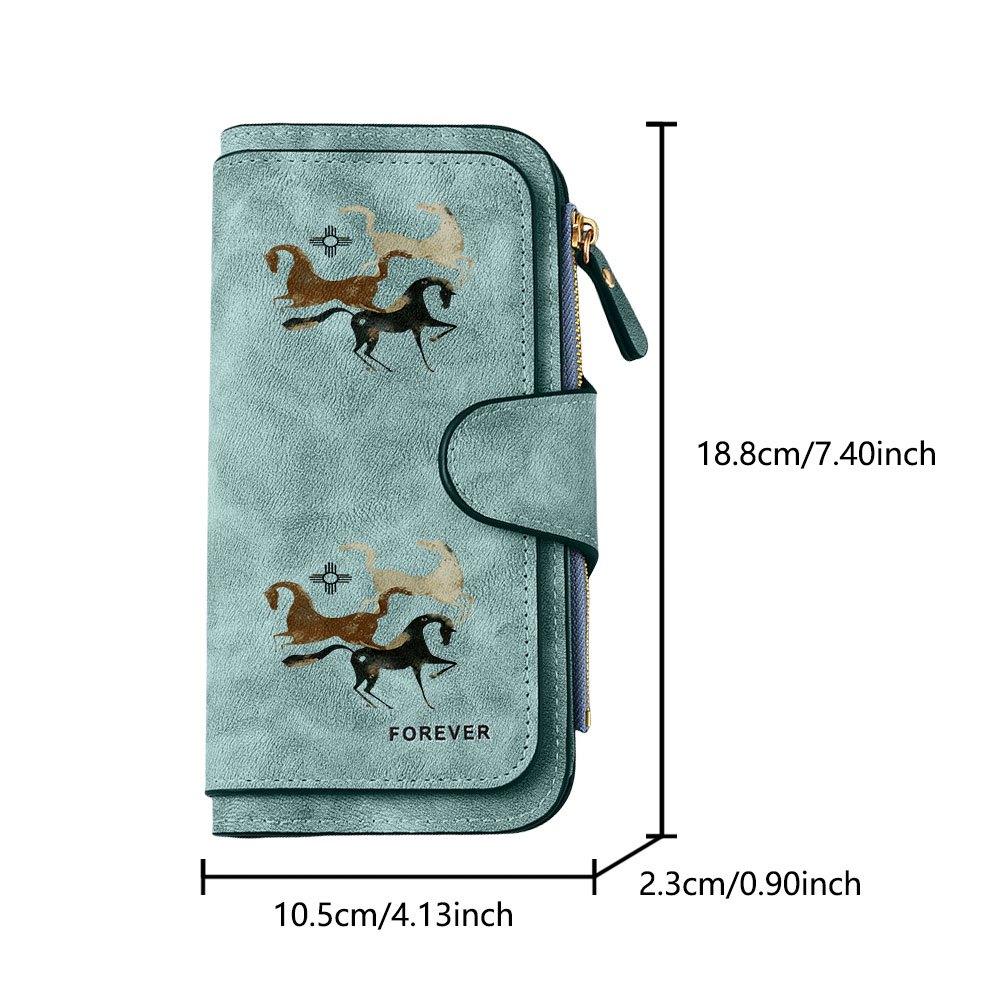 Three-color horse pattern long zipper wallet, large-capacity card holder, unisex clutch bag, stylish zippered coin purse, suitable for daily use, a