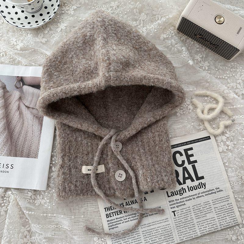 Korean Wool Balaclava Women's Autumn and Winter Windproof Warm Ear Protection Hat Scarf Integrated Knitted Woolen Hat