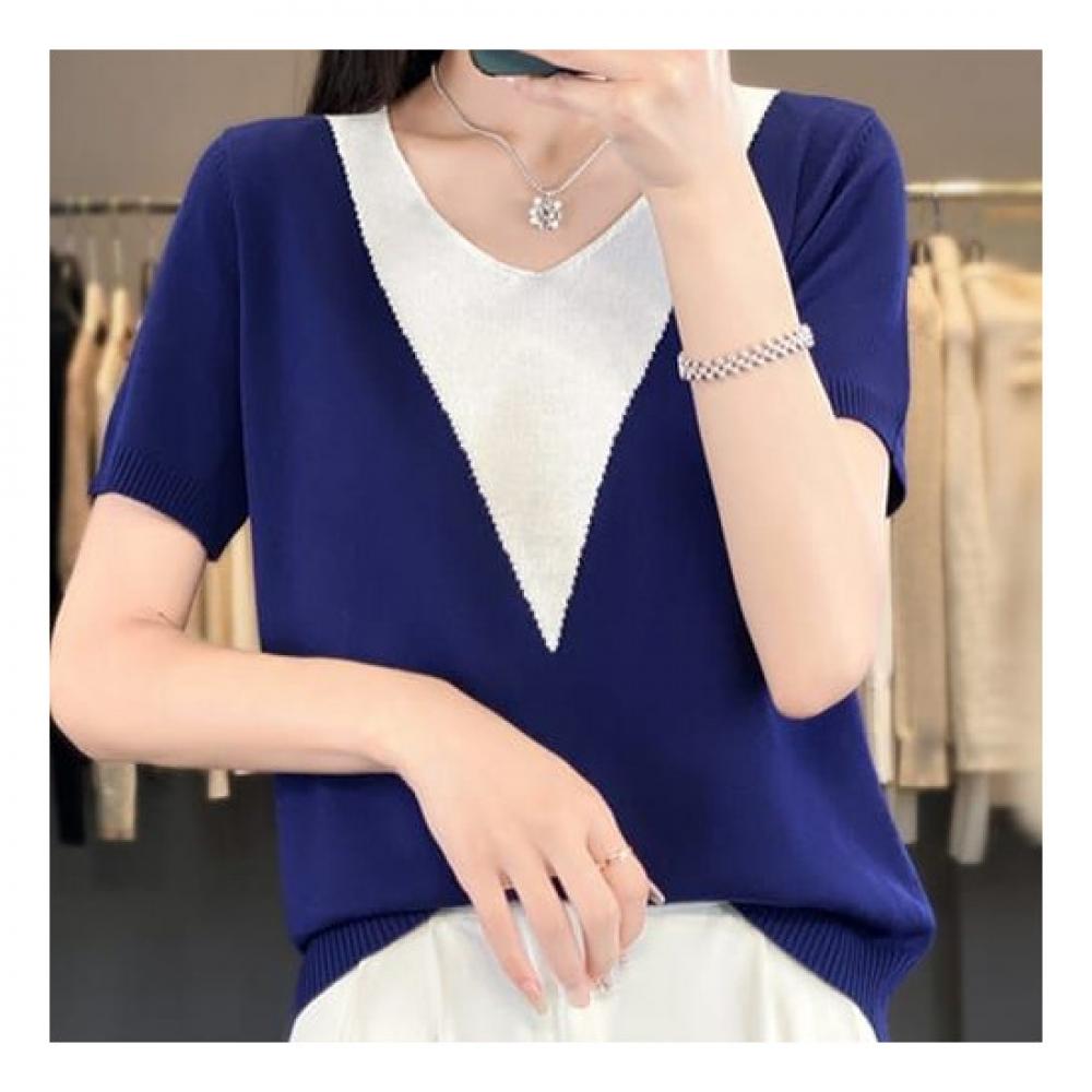 NaVaVa Men Bicolor Point V Neck Short sleeVe Knit Nk2169