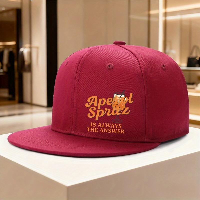 Aperol Spritz Always The Answer Black Flat Brim Cap Adjustable Summer Casual Baseball Hat One Size