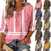 Women's Vintage Floral Print Blouse with Tie Neck and Ruffle Three-Quarter Sleeves