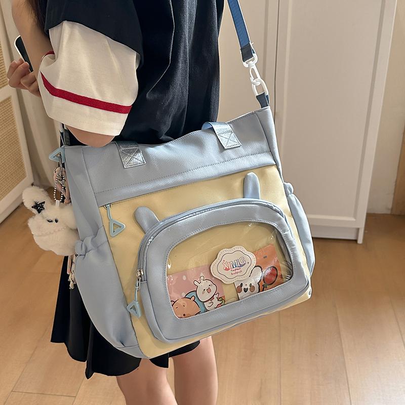 Color Block Shoulder Bag Durable Student Tote Bag Campus Crossbody Bag