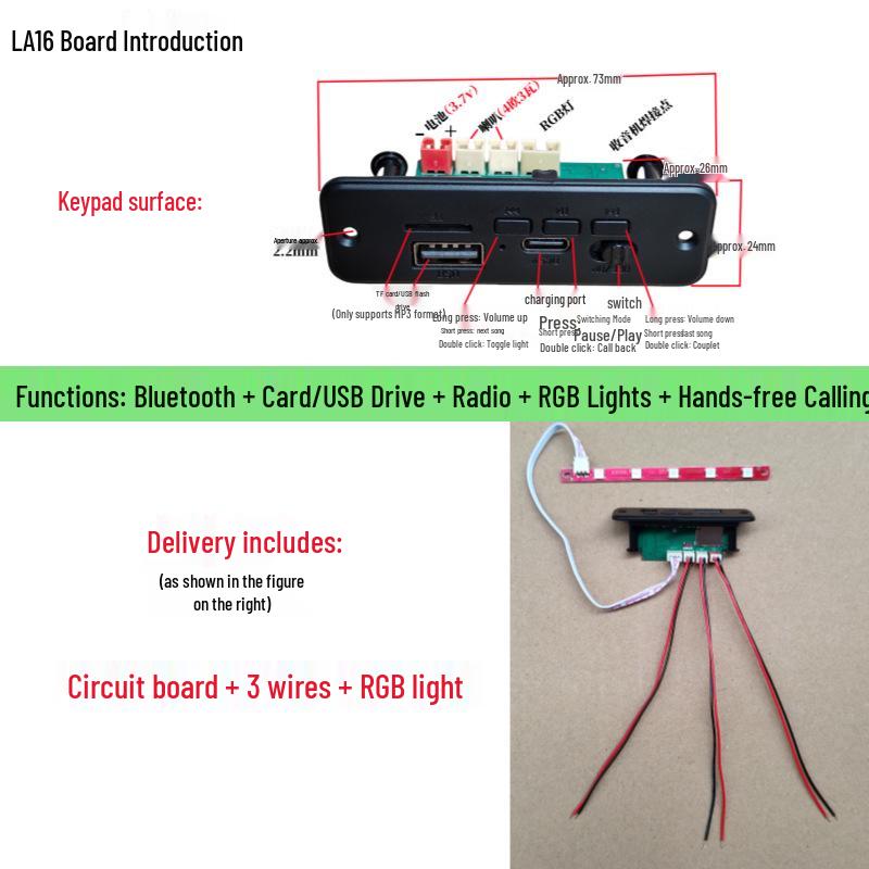 Solderless Bluetooth Speaker Board with Colorful Lights: DIY Electronic Circuit Kit with MP3 Decoding & Amplifier Panel
