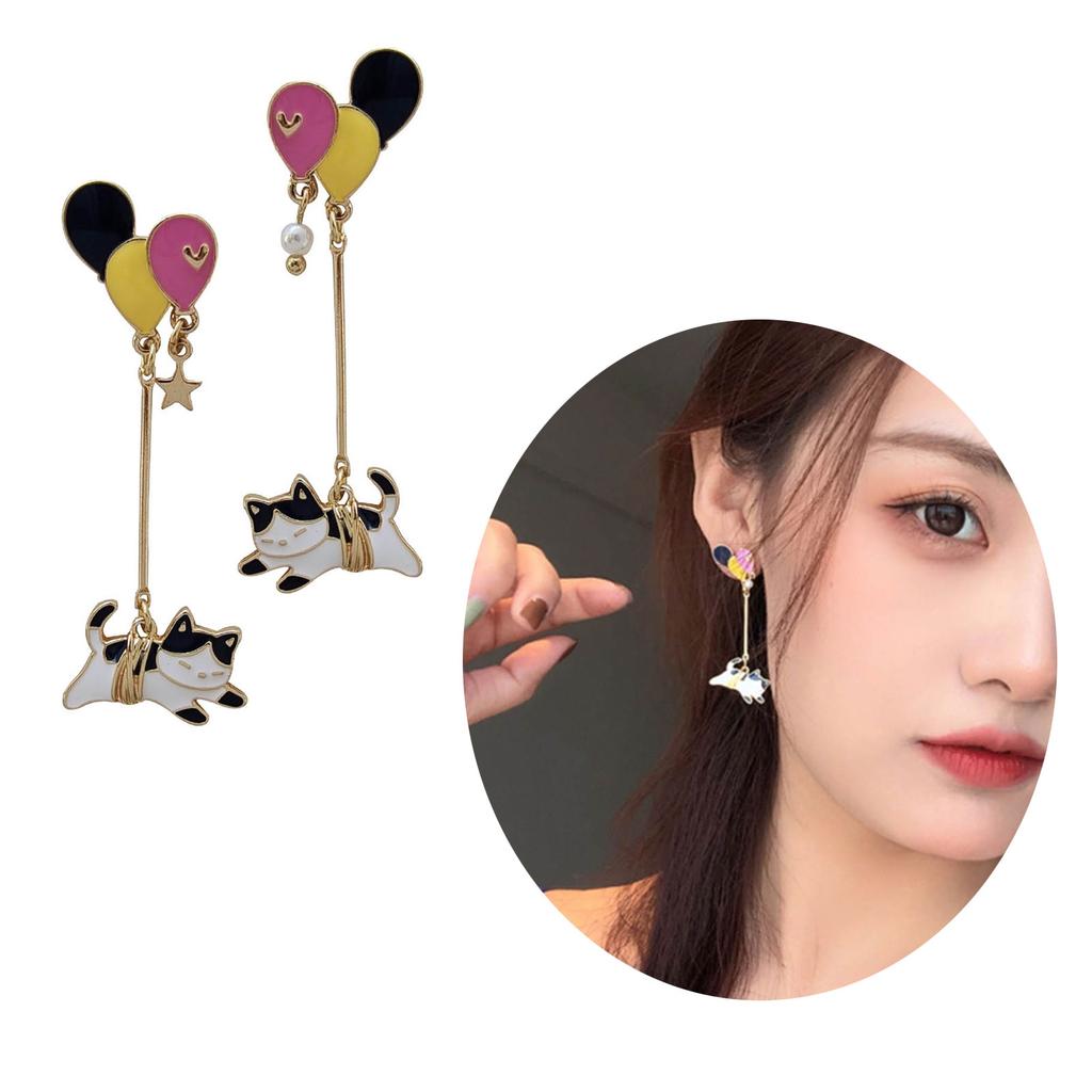 Colorful Balloon Earrings Cat Shaped Stud Ear Rings Heart Star Women Earwears