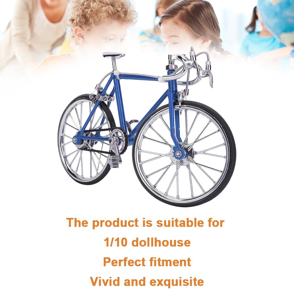 1:10 Mini Puppenhaus Fahrrad Legierung Miniatur Simuliertes Fahrrad Fahrzeugmodell Spielzeug Zubehör Hellblau