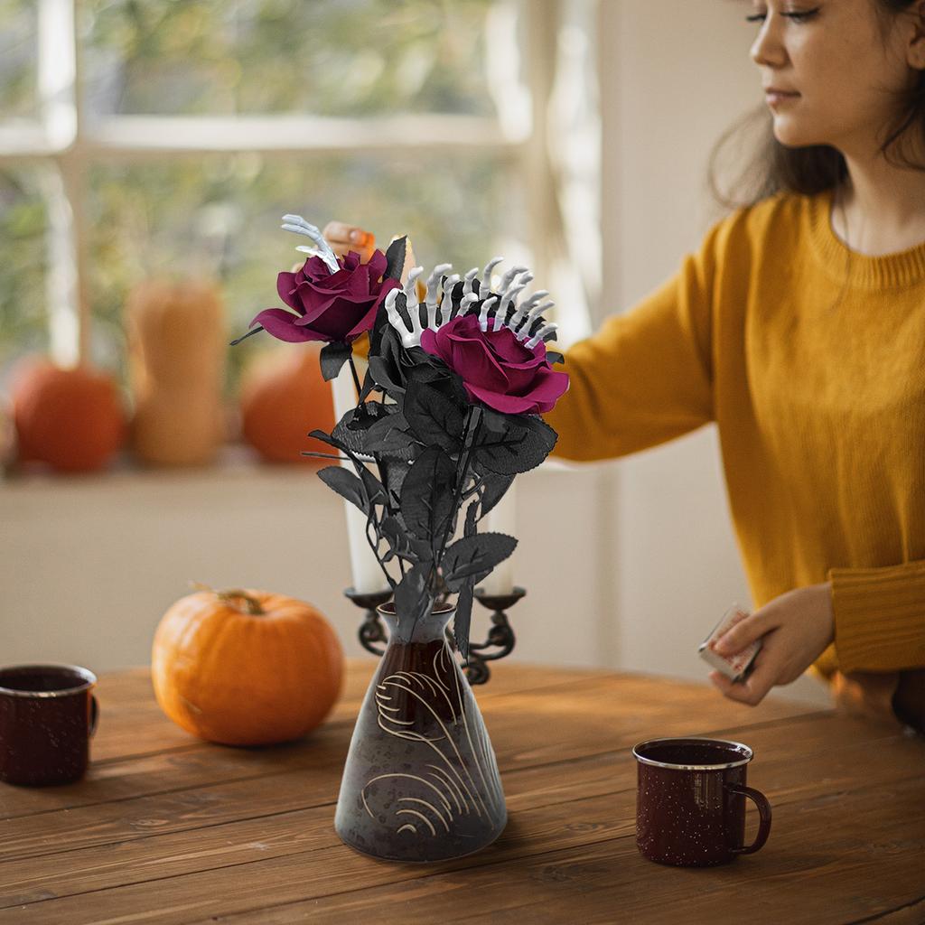 Artificial Flower with Skeleton Hands Decorative Holiday False Flower for Party Dining Photo Props