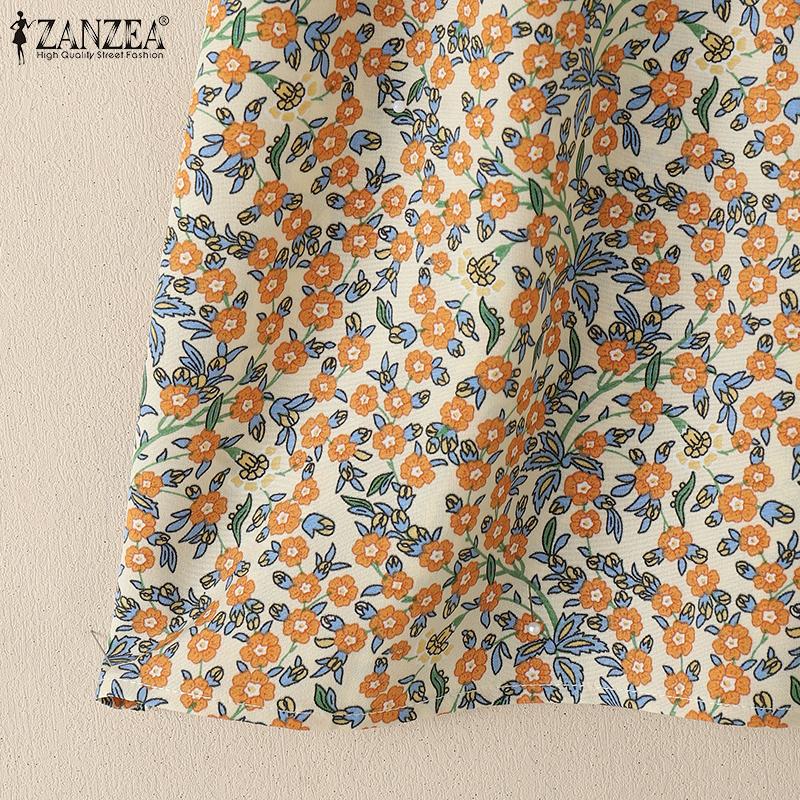 ZANZEA Women Casual Round Neck Short Sleeve Floral Print Blouse