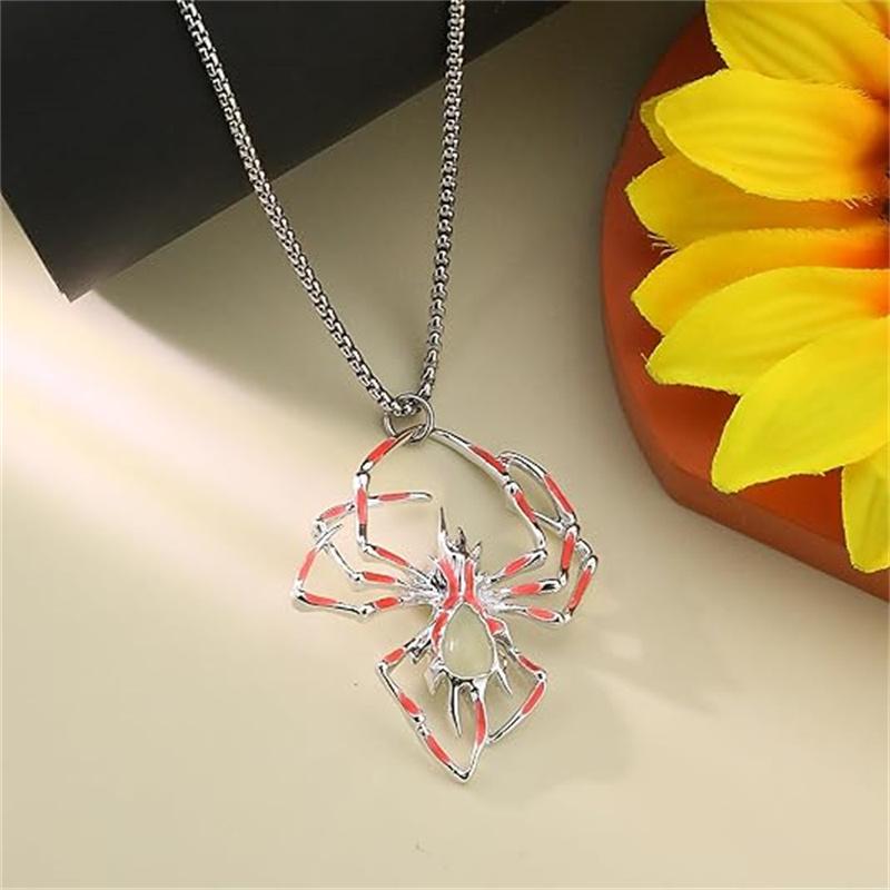 3D Uv Glow In The Dark Spider Necklace, Gothic Hip Hop Alloy Insect Halloween Goth Accessory