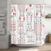 Cat Print Shower Curtain Striped Pink Hearts Pattern Waterproof Fabric Waterproof Bath Rugs Decor For Home Decoration