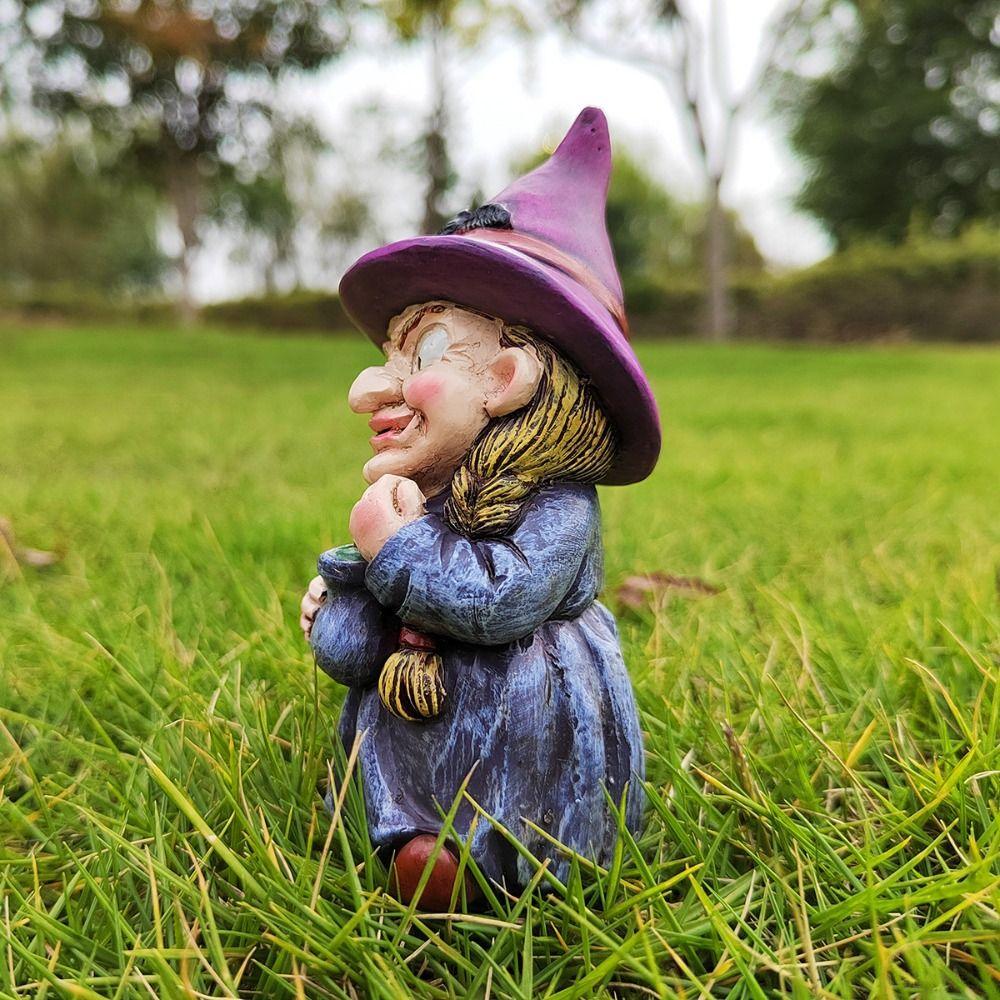 Resin Halloween Witch Sculpture Funny Garden Dwarf Figurine Crafts Gnome Statues  Tabletop