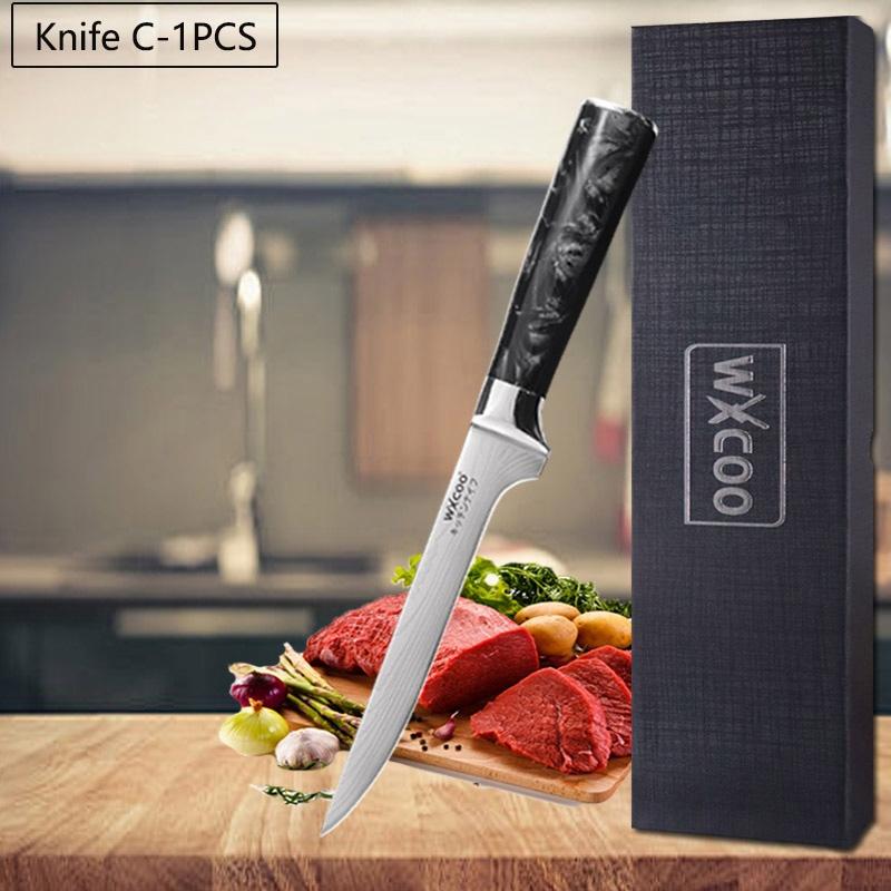 WXCOO Professional Kitchen Knives Household Meat Cleaver Serrated Steak Knives Japanese Santoku Fish Fillet Knife with Box