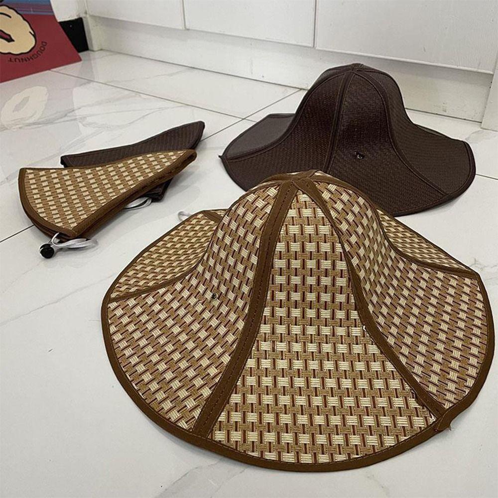 Large Eaves Straw Hat Sun Protection Fan Cap Practical Beach Hat