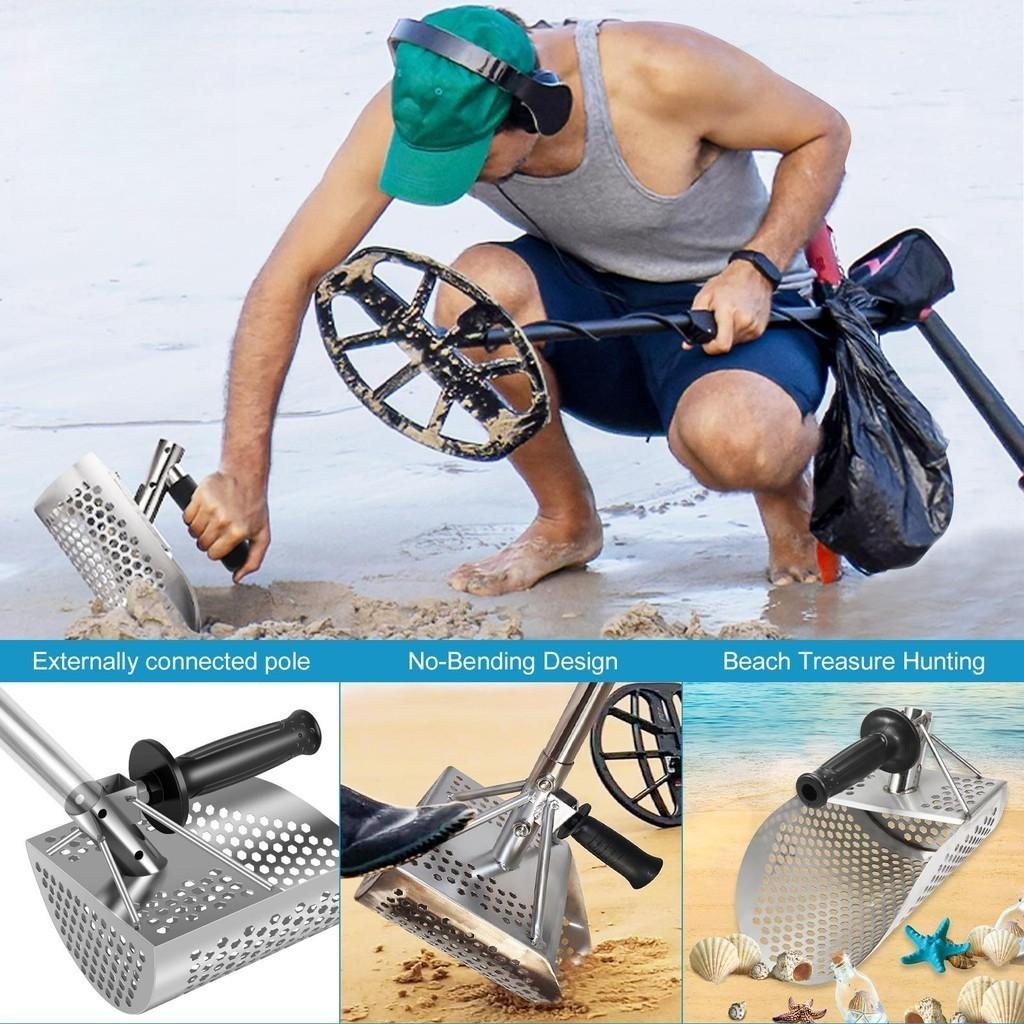 304 Beach Fast Sifting Metal Detector Scoop Stainless Steel Beach Sand Scoop Portable Treasure Hunting Scoop Metal Detecting Tool