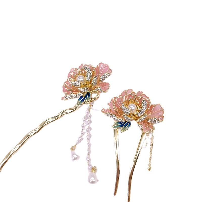 Elegant Peony Pearl Tassel Hairpin - Premium Hanfu Accessories for Women