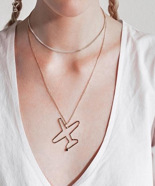 Bonbeau Airplane Gold Necklace 14K Gold Airplane Pendant Gold Necklace