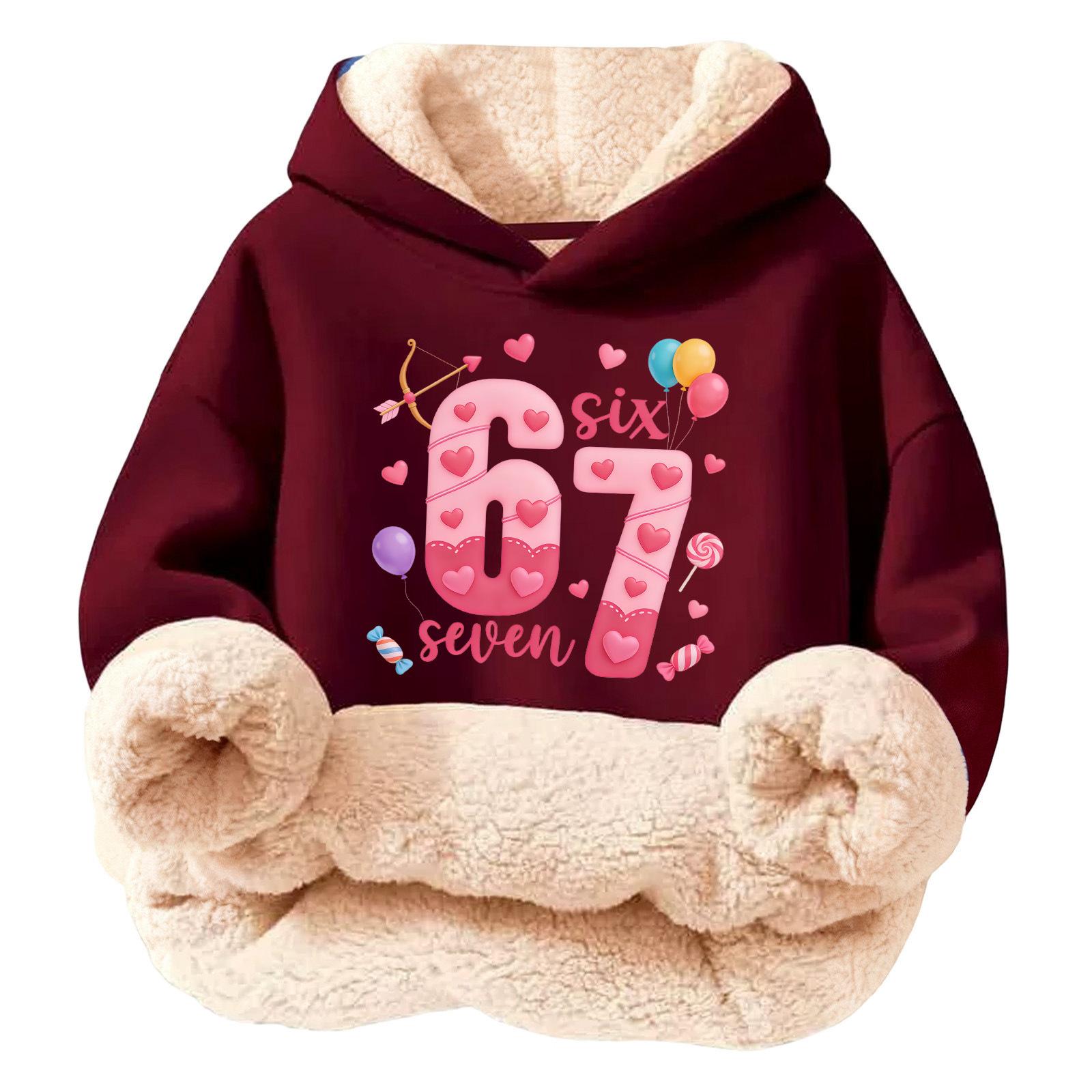 

Children s Fashionable Printing Casual Fleece Hooded Loose Fit Hoodie Without Pockets 170 винний