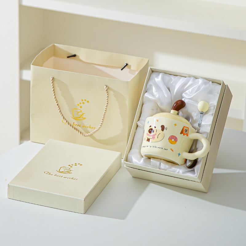 Fun Kitten Mug with Lid Office Cute Ins Ceramic Water Cup Personalized Creative Gift Cup