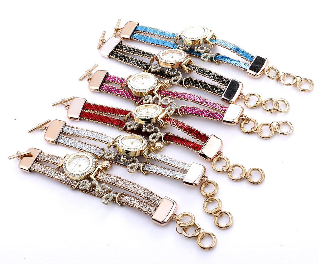Rio Grande Sparkling Love Motif Design Long Bracelet Band Casual Watch for Women (Pink) ZM-WATCH6116-PK