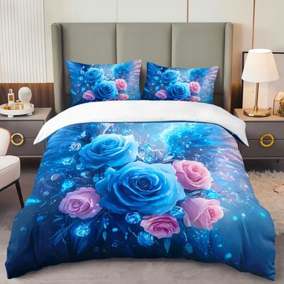 Juego de Ropa de Cama Floral Juego de Funda Nórdica con Funda de Almohada Para Decoración de Dormitorio Regalo de Cumpleaños Para Niña Mujeres Dormitorio Cama Doble