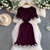 2026 Summer European French Slim Knit Dress – Short Sleeve Round Neck, Hip Wrap Skirt for Women