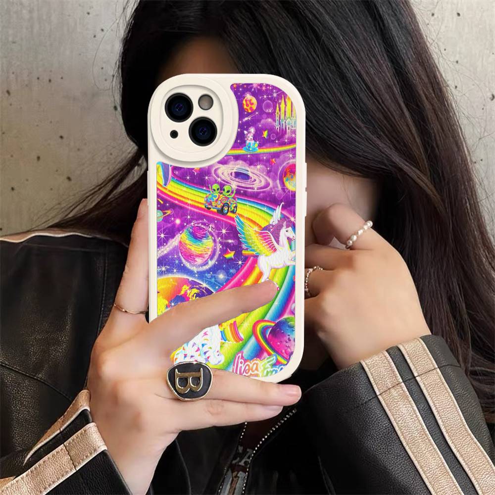 Lisa Frank Art For IPhone 16 15 14 16E 13 12 11 Pro Max Plus Phone Leather Case