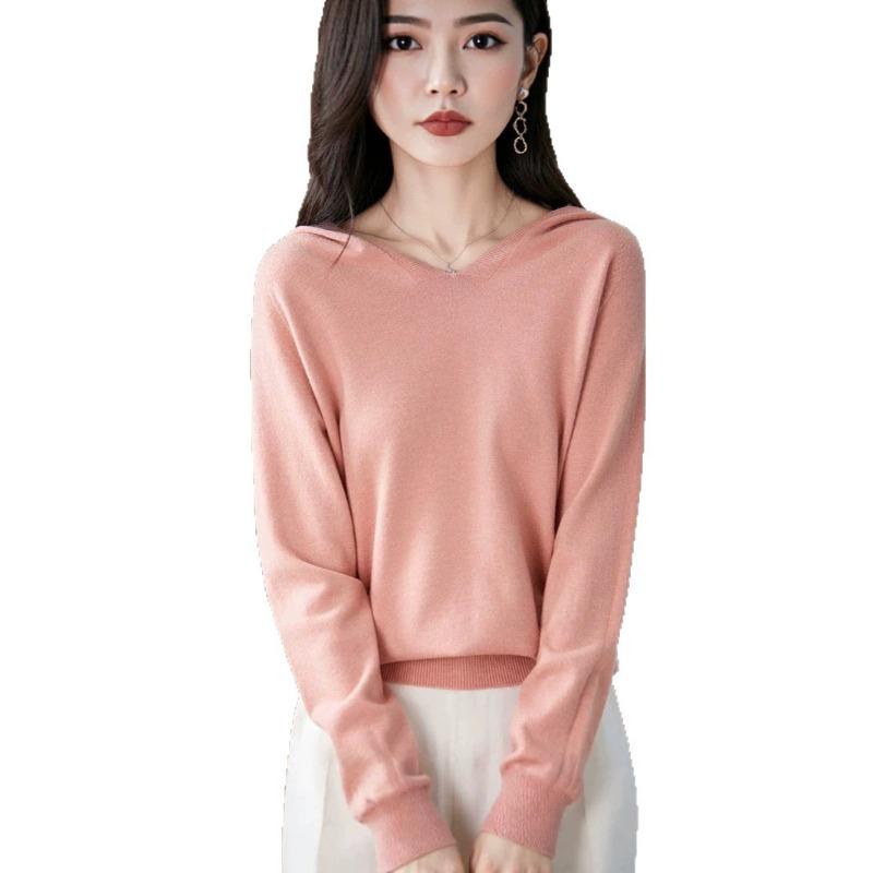 Women S Loose Hooded Long Sleeve Knit Sweater Color Block Commute Style