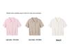 Women's Short Sleeve French POLO Collar Diamond Jacquard Knit Top - 54.7% Wool, 45.3% Linen