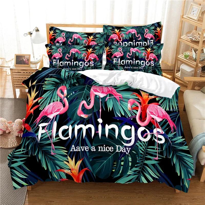 3D-Tiger Bettwäsche-Set für Erwachsene, Winter Weiche Bettbezug-Sets für Kinder, Twin Full Queen Schlafzimmer-Set Heimtextilien Haus de couete Flamingos