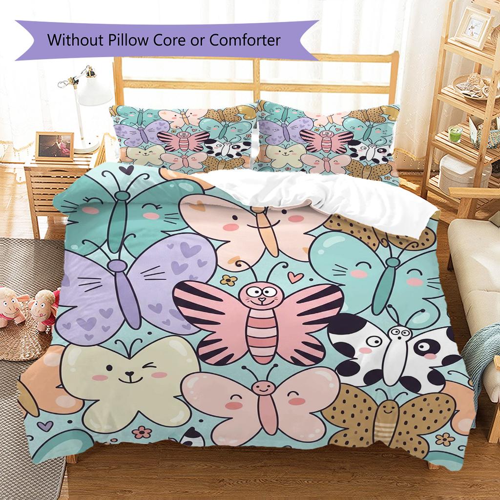Butterfly Pattern Bedding Quilt Set Quilt Cover Pillowcase Home Decoration Birthday Gift (1 * duvet cover + 2 * pillowcase, without core)