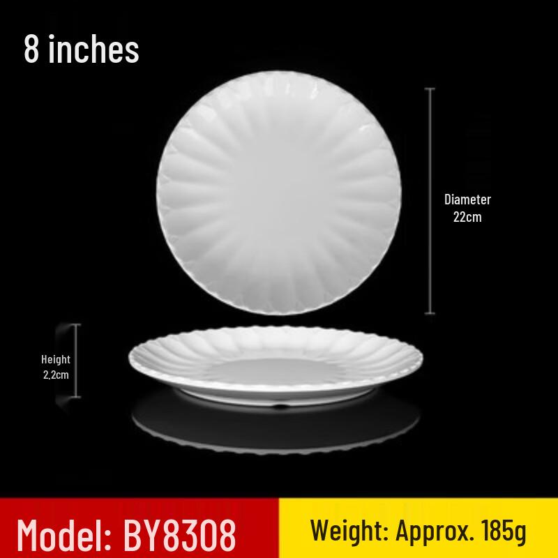 Jijun A5 White Melamine Flat Dinner Plates - 10 Pack