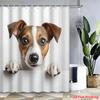 Cortina de Chuveiro Plana 2D Única Apresentando um Jack Russell Terrier - Adorável Design de Animal de Estimação em Desenho Animado, Feita de Tecido de Poliéster Durável