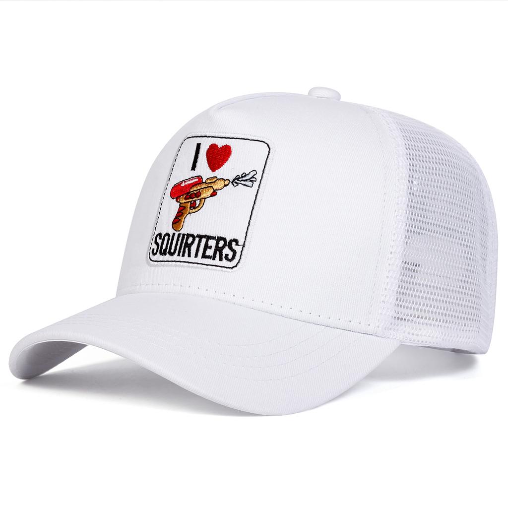 Unisex SQUIRTERS Embroidery Adjustable Hip Hop Baseball Hat Mesh Breathable Caps Spring Summer Outdoor Leisure Hats Travel Accessories for Women Men