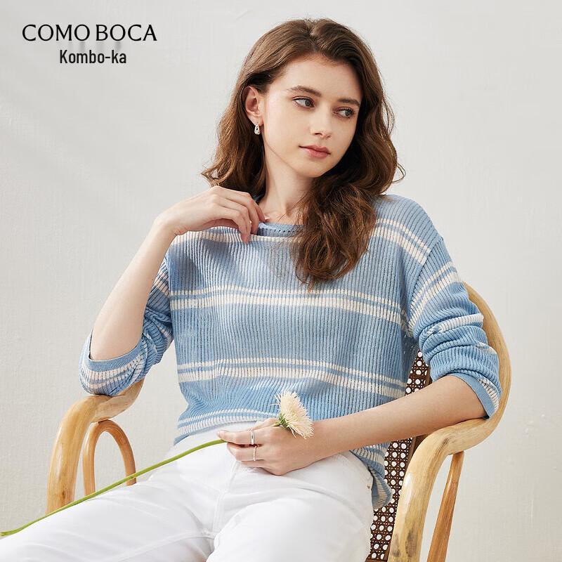 Women s Round Neck Striped Linen Blend Long Sleeve Loose Fit Top M