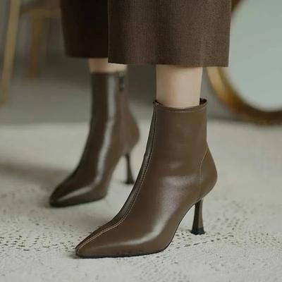 Fashion Fashion Shoes for Women Side Zipper Women's Boots Winter Pointed Toe Solid Sexy Dress Stilettos or Thin Heels Short Barrel Boots