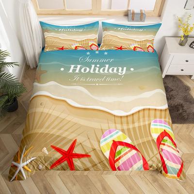 Sommer Hawaii Strand Bettbezug Full Ozean Bettwäsche Set Für Jungen Mädchen, Niedliche Flip-Flops Hausschuhe Muschel Seestern Bettdeckenbezug