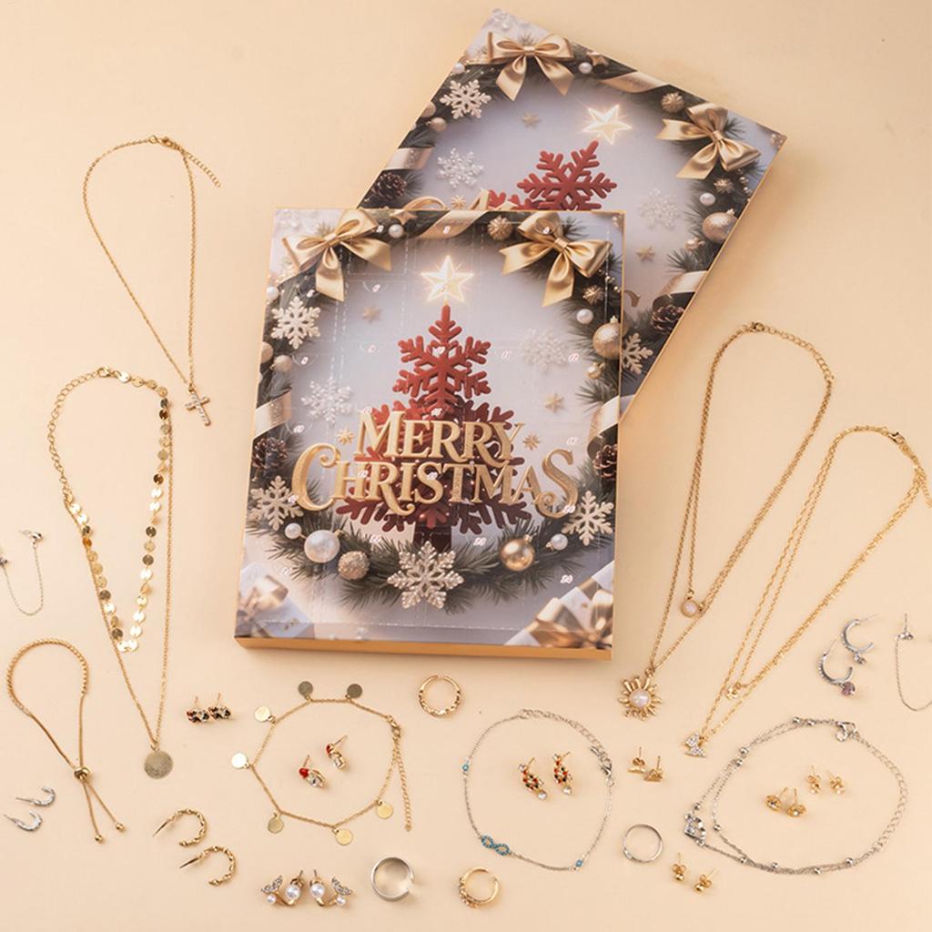 25-Tage-Weihnachts-Schmuck-Adventskalender Ohrringe Halsketten-Set Armband Anhänger Feiertags-Geschenkbox für Frauen Mädchen Valentinstag