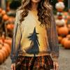 Women's Halloween Print Neck Pullover Sweatshirt, Long Sleeve Casual Fashion Top
