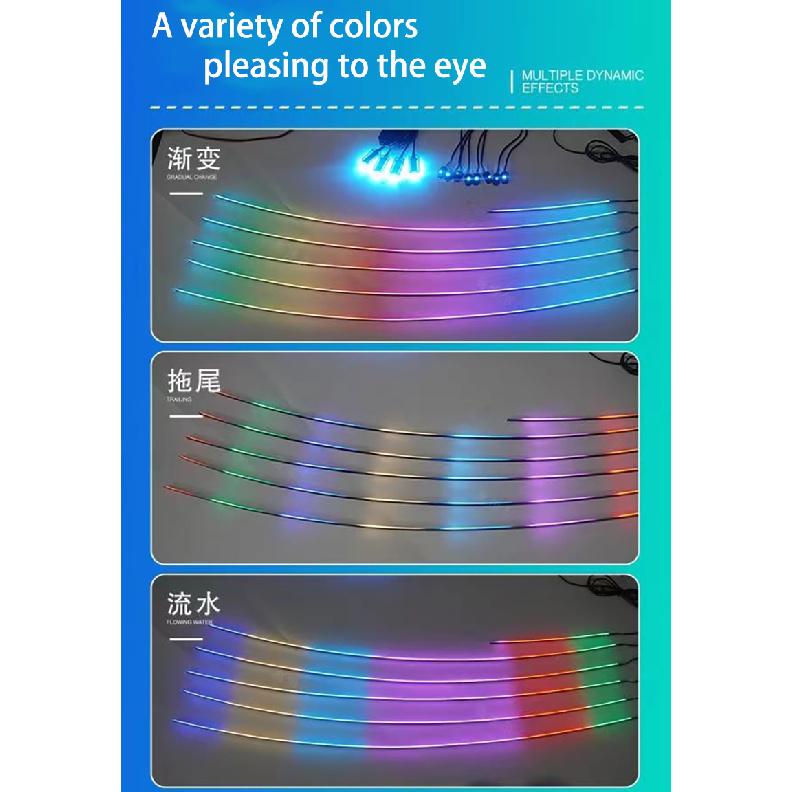 Universal Hide Light Bar Car LED Ambient Light 64 RGB Color Car Interior Acrylic Light Guide Decoration Atmosphere Light 18in 1 Neon Lights 4