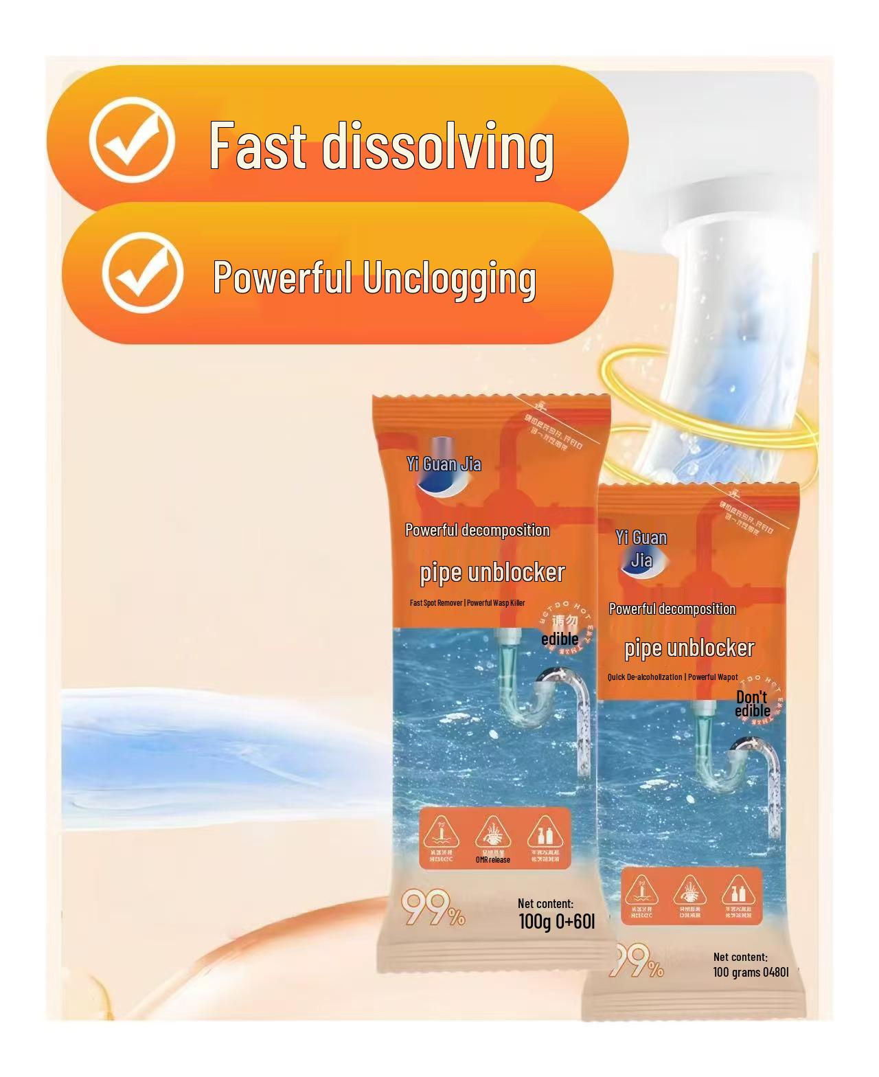 Powerful Pipe Unclogger: Dissolves Grease, Hair, & Paper, Prevents Clogs