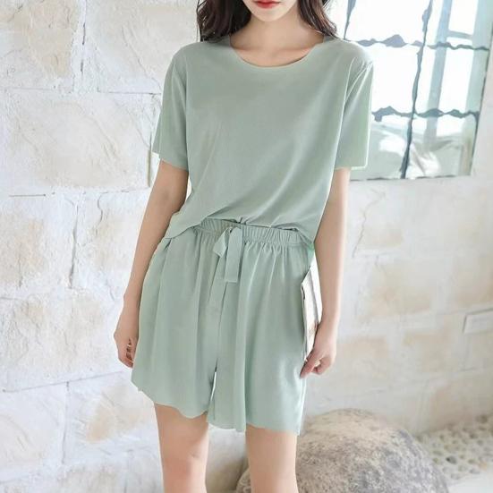 3 Teile/satz Frauen Sommer Pyjamas Set O Hals Kurzarm T-shirt Elastische Taille Shorts Breite Bein Falten Hosen Dame Loungewear Nachtwäsche Set Homewear Top