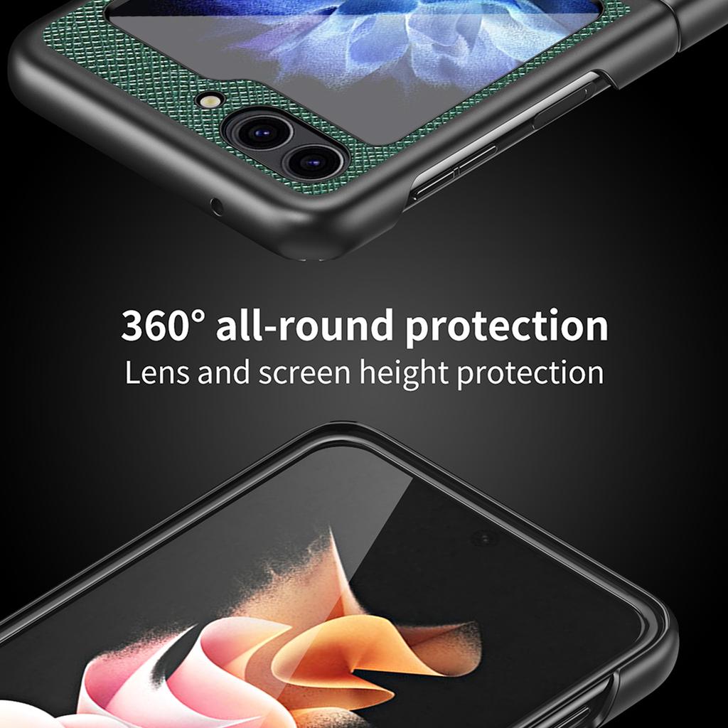 For Samsung Galaxy Z Flip6 5G/Z Flip5 5G Case Shockproof Cross Texture PU Leather+PC Phone Cover