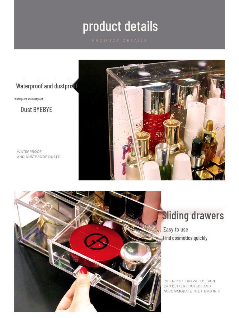 Organizator cosmetic transparent rezistent la praf cu capacitate mare pentru rujuri și produse de îngrijire a pielii