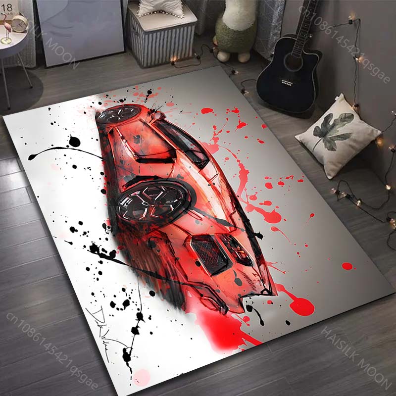 

1 шт. Крутой ковер с принтом красного спортивного автомобиля для гостиной, спальни, прикроватный, под диван, на стол, напольный коврик, домашний ковер, декор, машинная стирка 40x60cm (16x24in)